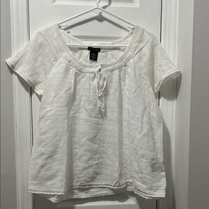 Calvin Klein Jeans White Short-Sleeve Tie-Neck Peasant Top